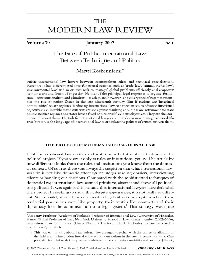 Modern Law Review - 2007 - Koskenniemi - The Fate of Public ...