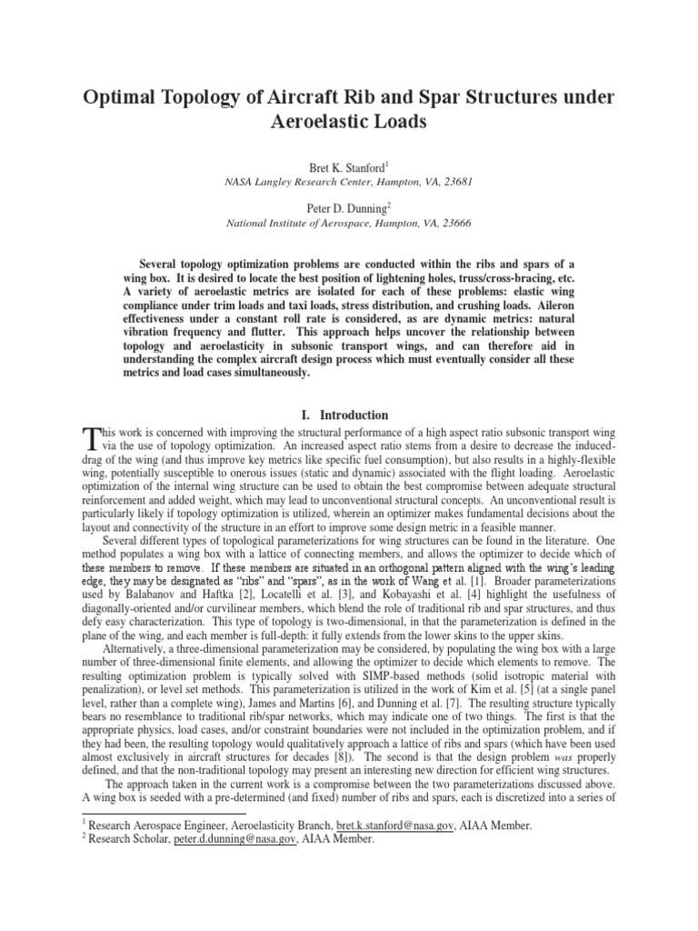 Optimal Topology of Aircraft Rib and Spar Structures Under Aeroelastic Loads PDF Stress