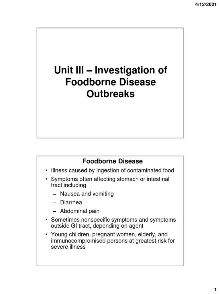 Investigation of Foodborne Disease Outbreak PDF Foodborne Illness