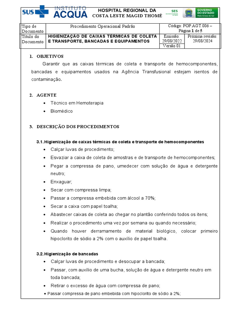 Higienização de Caixas Térmicas e Equipamentos | PDF