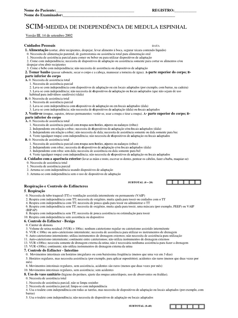 Escala SCIM III de Independência | PDF | Banheiro | Cadeira de Rodas