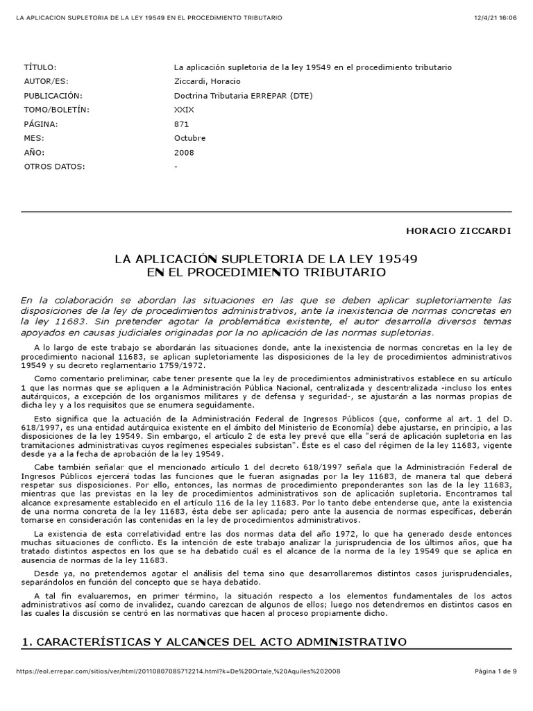 Ley 19549 en el Procedimiento Tributario | PDF | Apelación | Ley procesal