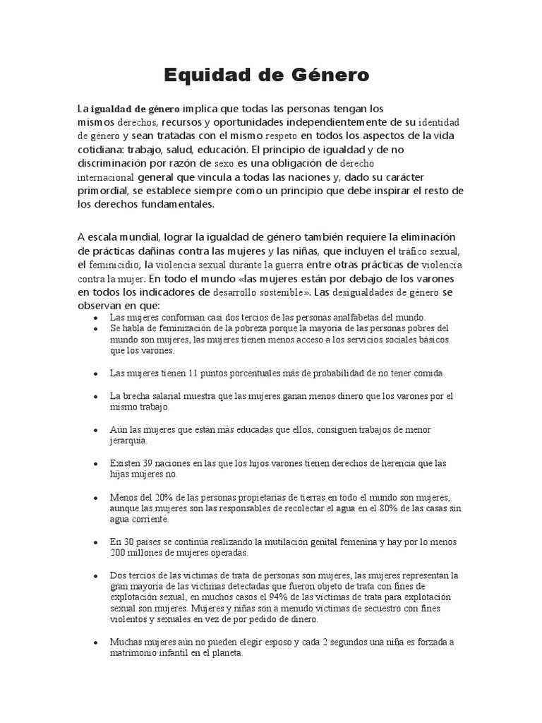 Equidad De Género Pdf Estudios De Género Igualdad De Género
