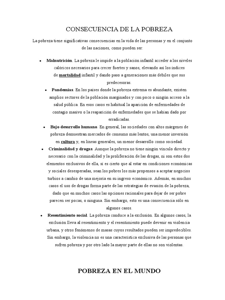 Consecuencia de La Pobreza | PDF | Pobreza | Pobreza e indigencia