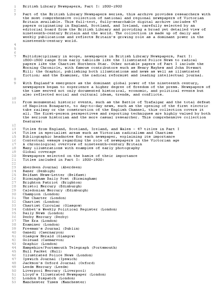 British Library Newspapers, Part I - 1800-1900 | PDF | Newspapers | News