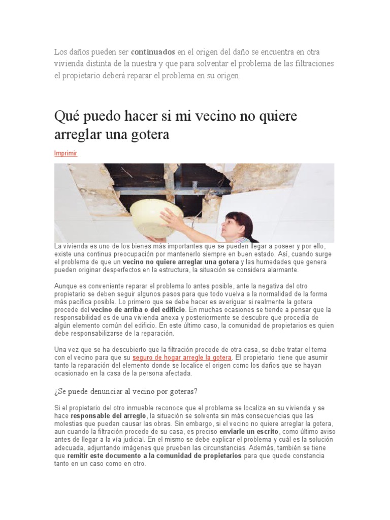 Qué Puedo Hacer Si Mi Vecino No Quiere Arreglar Una Gotera | PDF