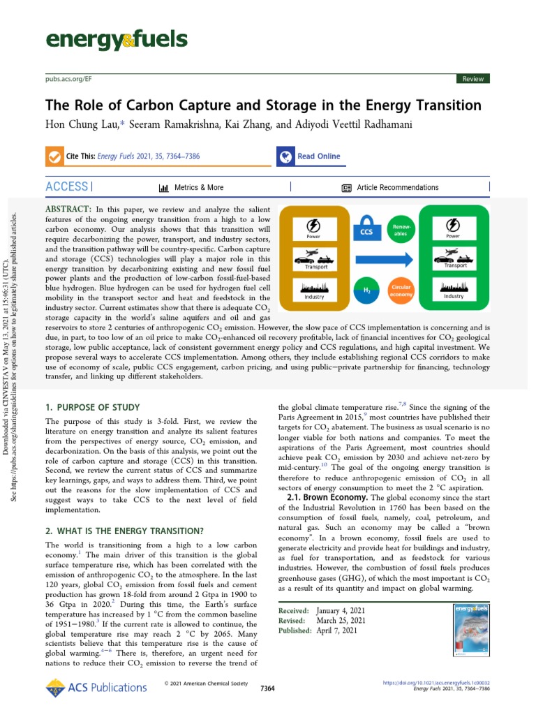 The Role of Carbon Capture and Storage in The Energy Transition | PDF ...