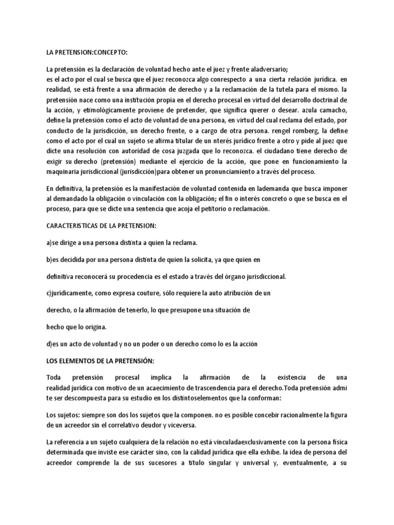 Concepto y Clases de Pretensión Jurídica | PDF | Jurisdicción | Demanda ...