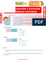 Multiplicación y División de Números Enteros para Sexto Grado de Primaria