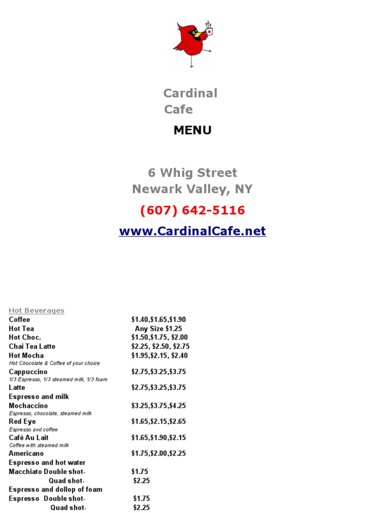 Cardinal Cafe Menu: Drinks & Sandwiches | PDF | Foods | Cuisine