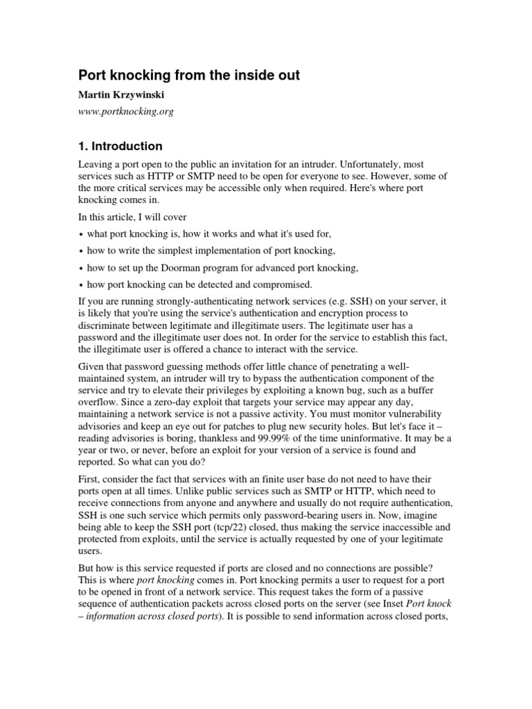 Port Knocking An Introduction PDF Transmission Control Protocol