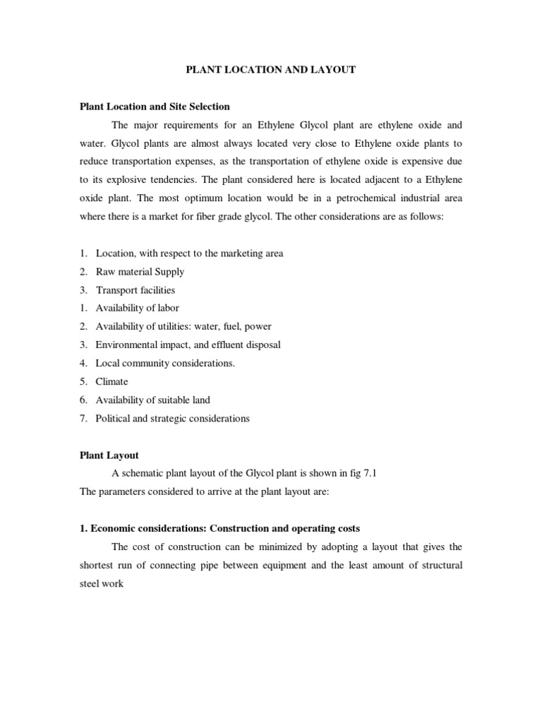 Ethylene Glycol Plant Location & Layout Guide | PDF | Industries ...
