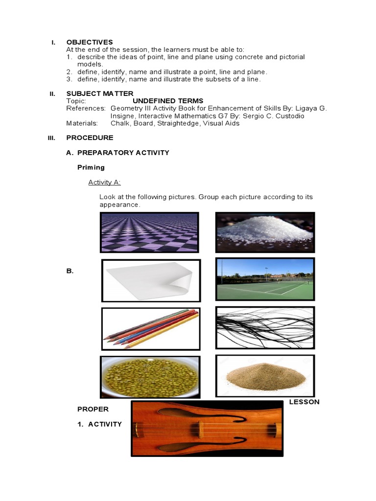 Lesson Plan Undefined Terms Pdf Plane Geometry Geometry