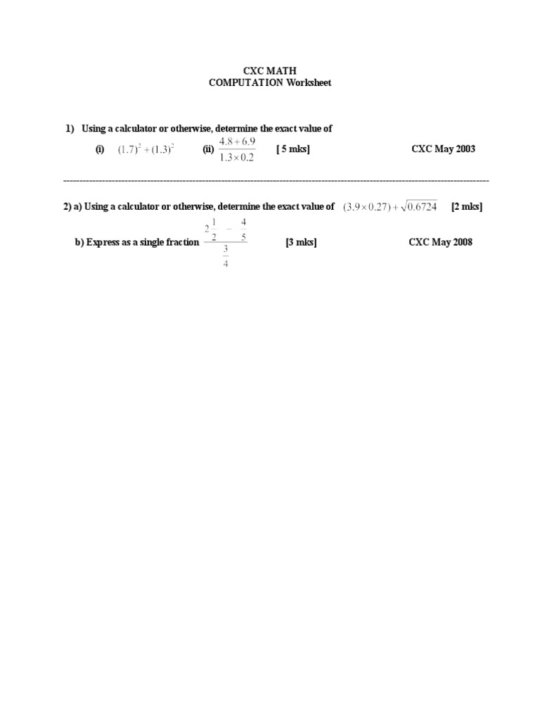 Computation Practice - CXC Questions | PDF