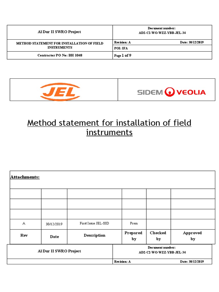 MS For Instrument Installation PDF Safety Specification