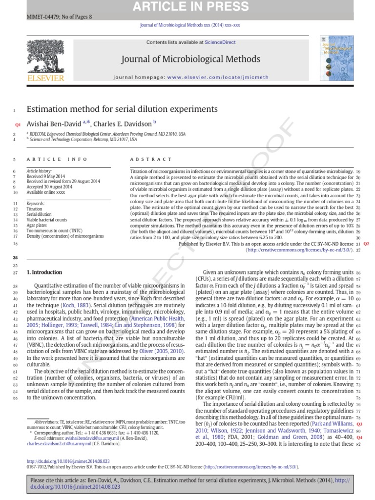 Estimation Method For Serial Dilution Experiments PDF Colony