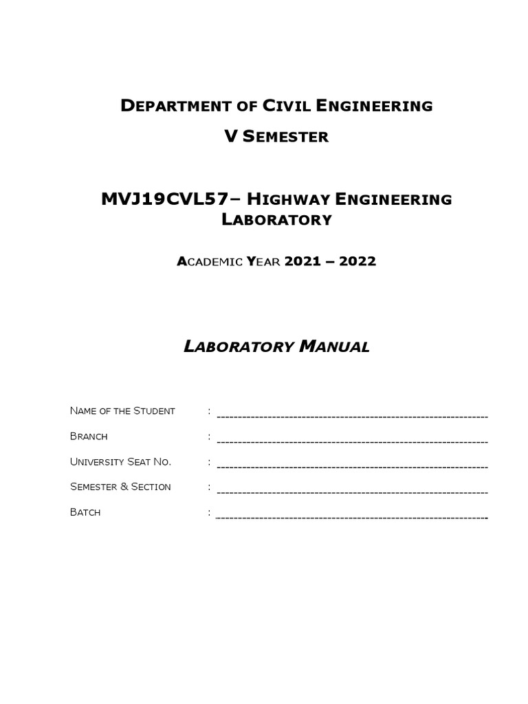 Highway Engineering Laboratory Manual | PDF | Engineering | Concrete