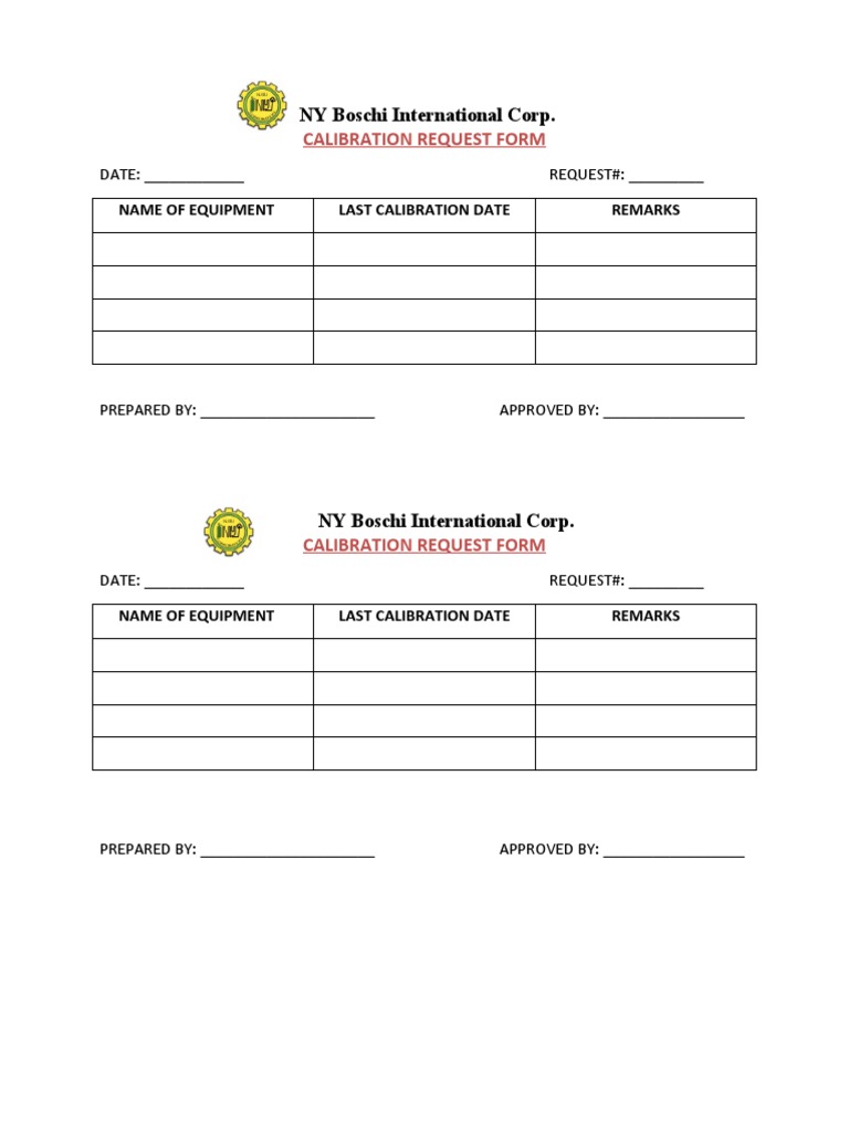 Calibration Request Form PDF