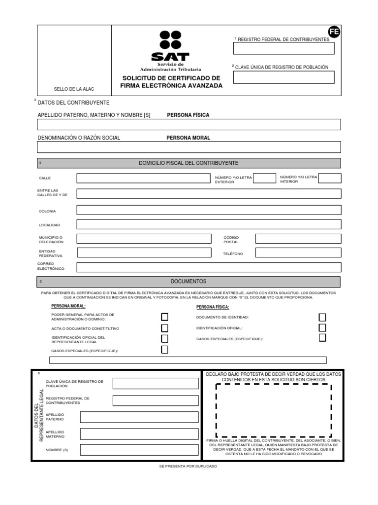 Formato Solicitud de Fiel Gobierno Política