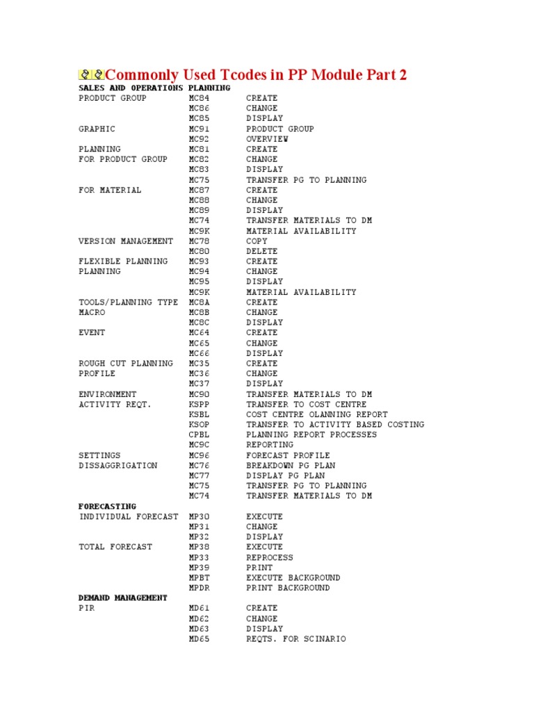 Commonly Used Tcodes in PP Module Part 2 PDF Computer Engineering