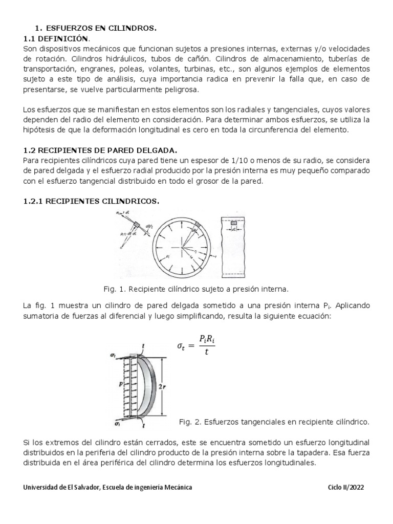 Esfuerzos en Cilindros | PDF | Ecuaciones | Mecánica
