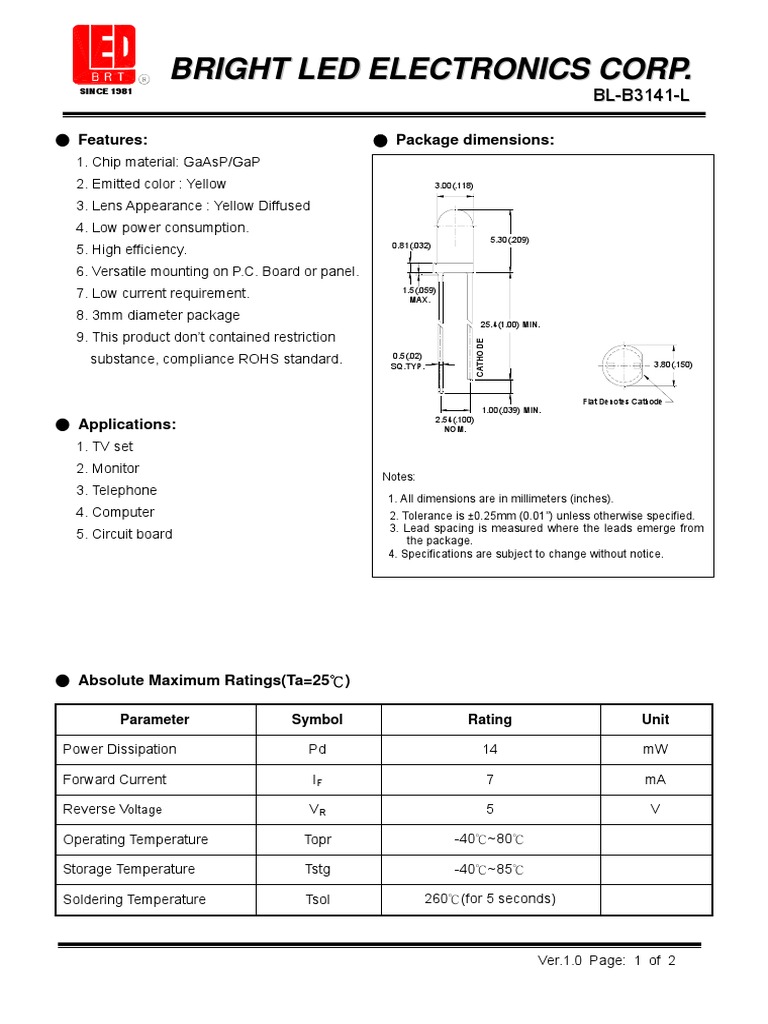 Datasheet LED AMARILLO PDF Wavelength Printed Circuit Board