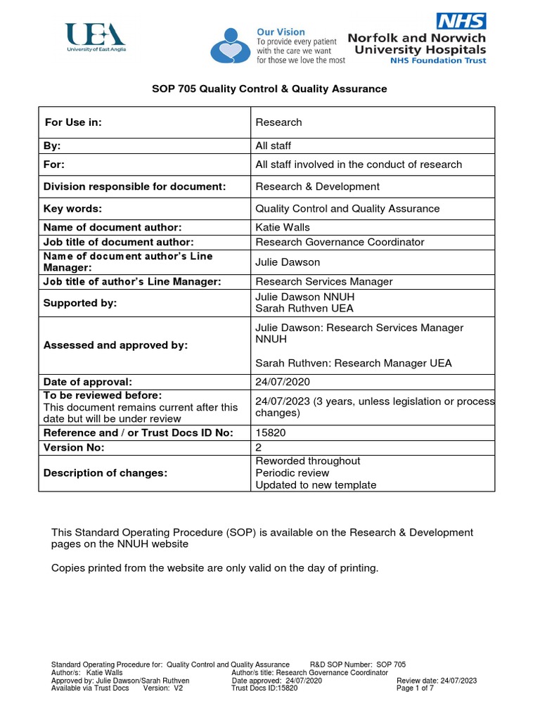 R&D Quality Control and Assurance SOP | PDF | Audit | Clinical Trial