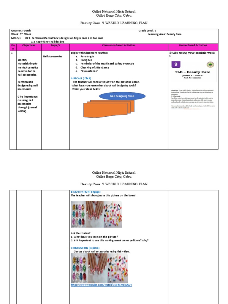 Grade 9 Beauty Care: Nail Design Plan | PDF | Learning | Cognitive Science