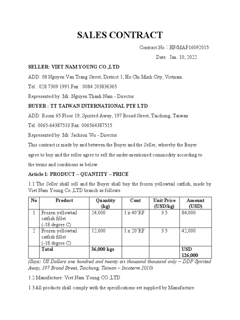 International Sales Contract for Fish | PDF | Cargo | Vietnam
