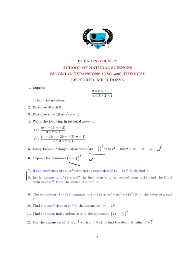 Binomial Expansion Tutorial Guide | PDF | Complex Analysis | Numbers