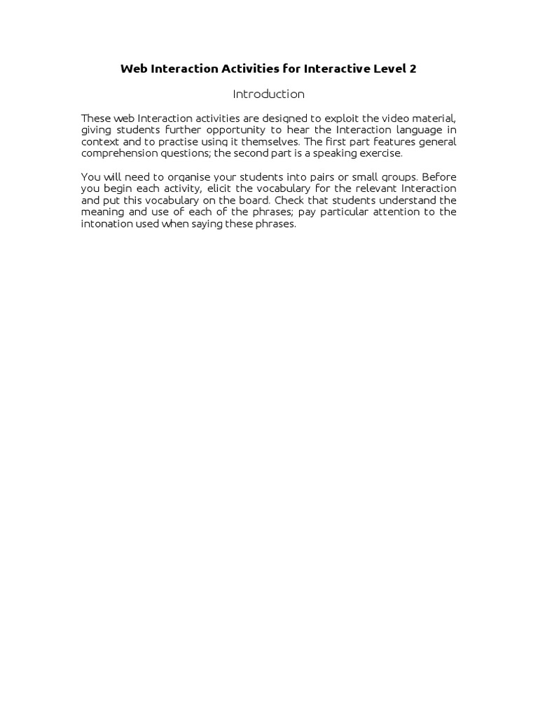 Interactive Level 2 Interaction Activities Extra Teacher Support | PDF ...