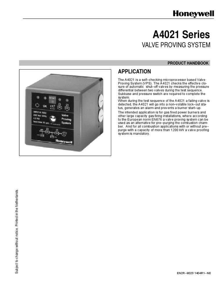 A4021a1002 Valve Proving PDF Valve Switch
