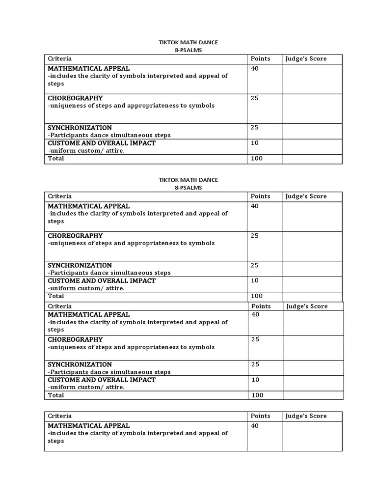 Criteria For Judging PDF Dances Performing Arts