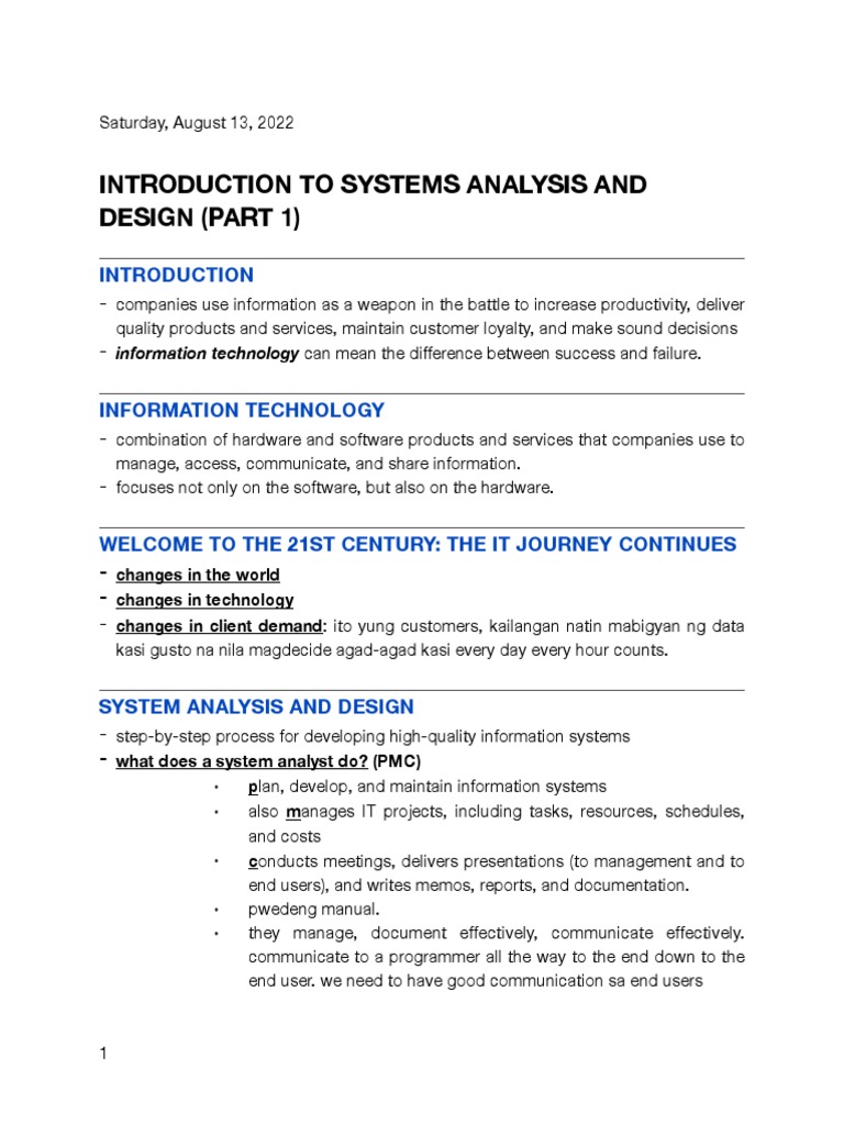 Introduction to Systems Analysis & Design | PDF | Software Development ...