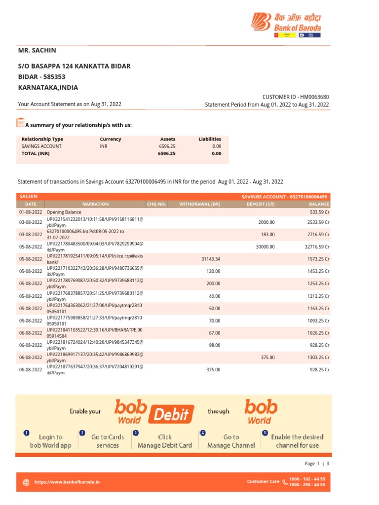 Statement Pdf Cheque Deposit Account