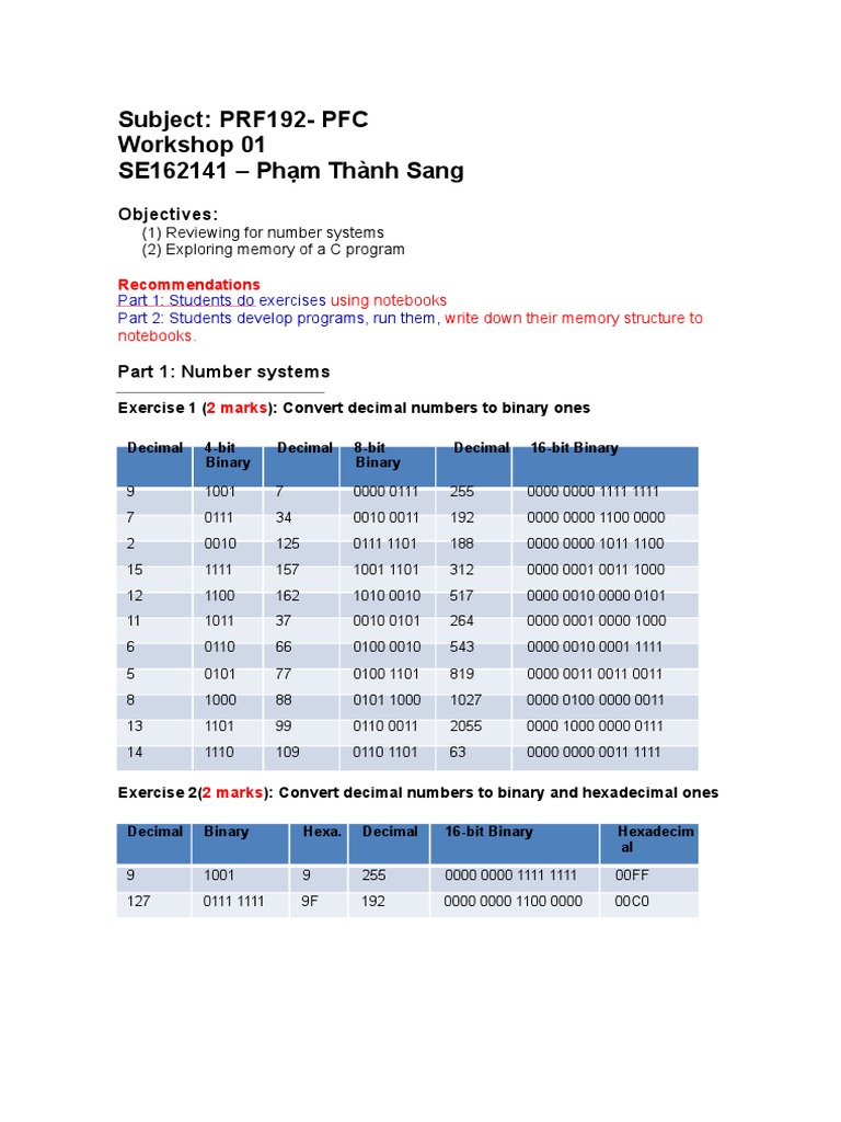 PFC Workshop 01 Co Dap An | PDF | Encodings | Numbers