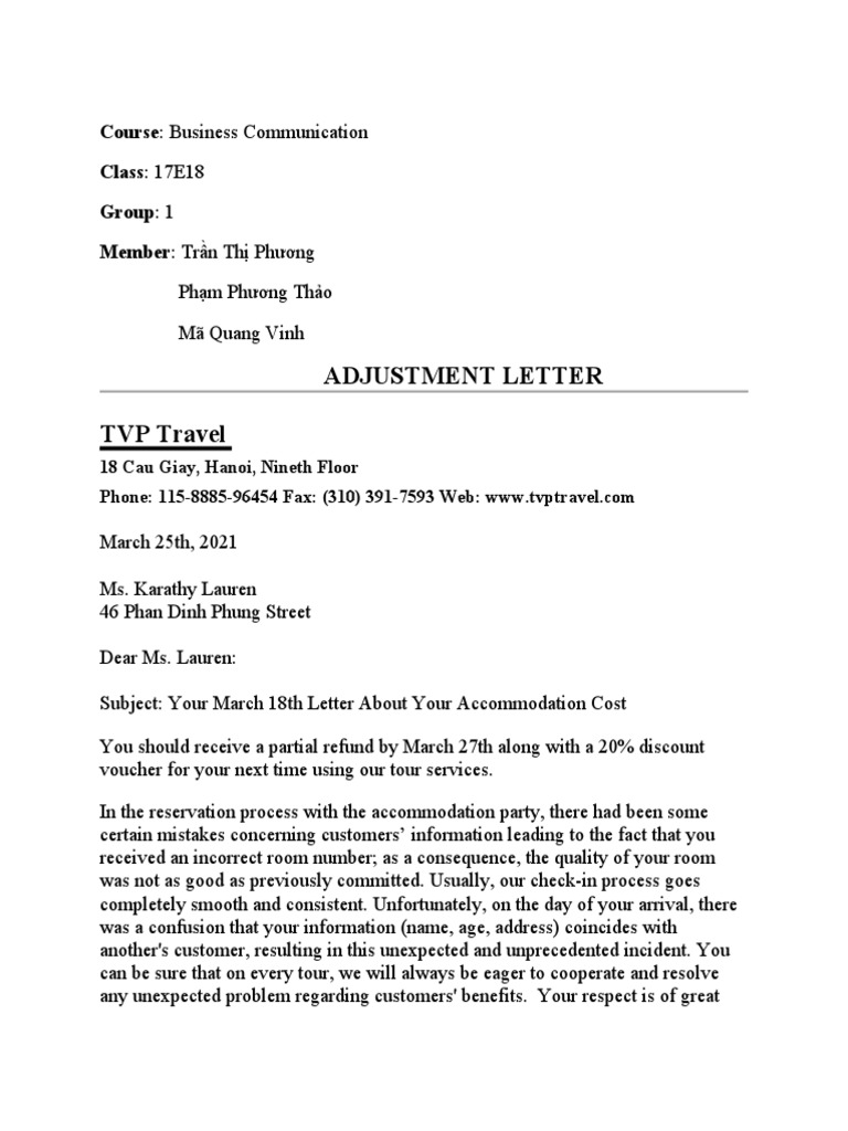 Adjustment Letter | PDF