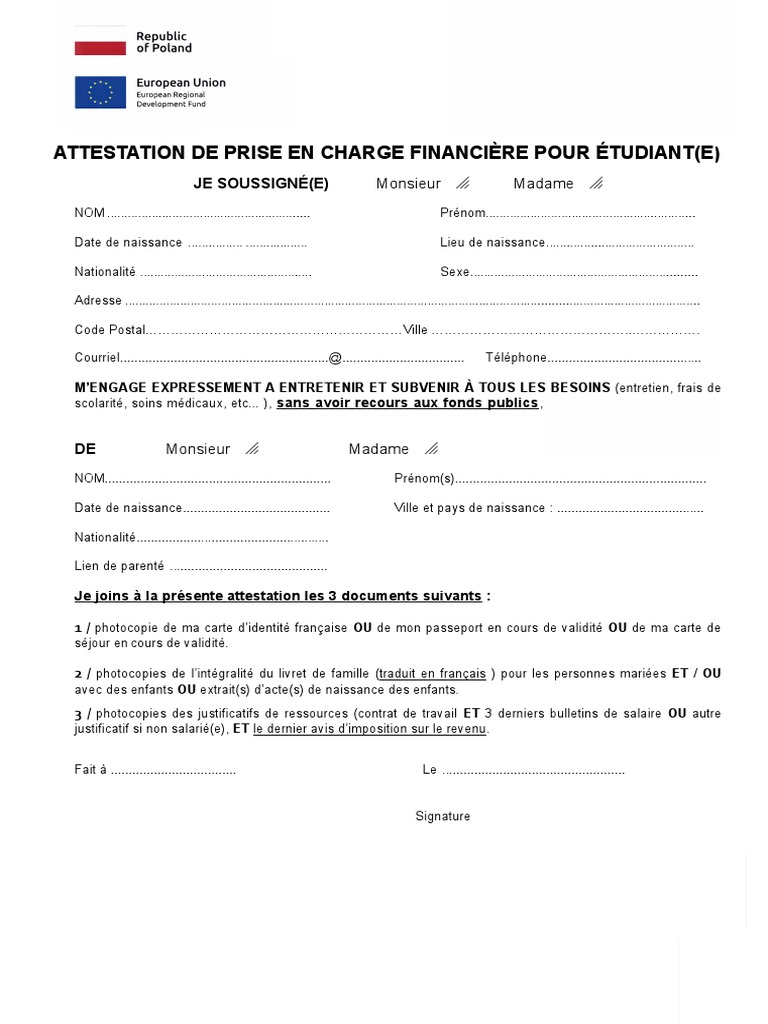 Attestation de Prise en Charge Étudiant | PDF | Justice | Crime et violence