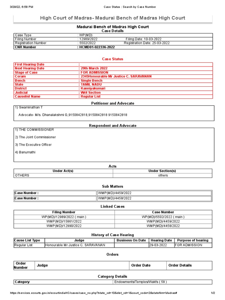 Case Status - 5502 - 2022 | PDF | Tamil Nadu | Government Institutions