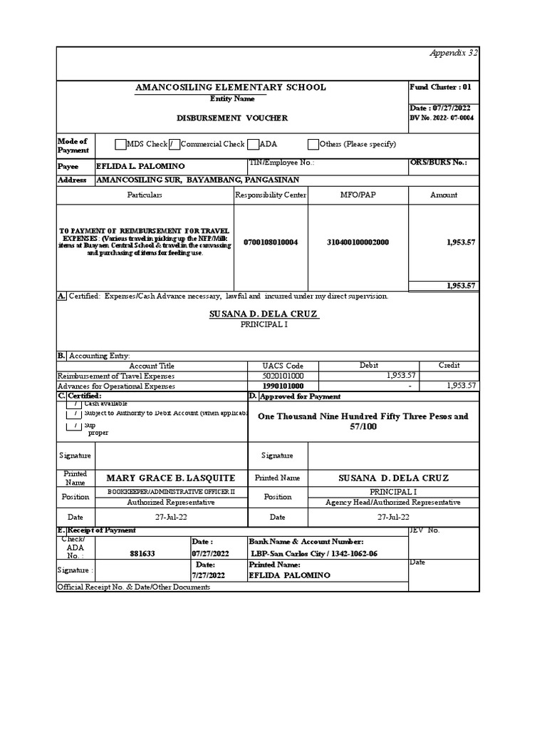 DV AES Eflida REIMBURSEMENT PDF Payments Cheque