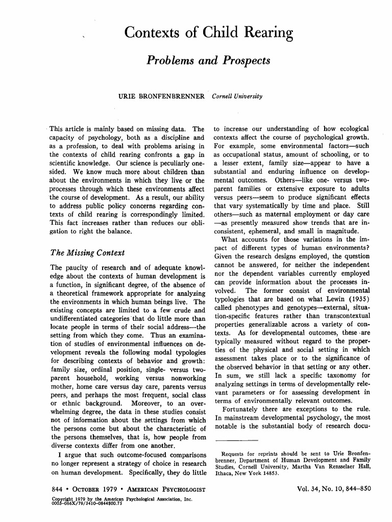 ChildRearing Bronmenfrenner 1979 PDF Parenting Developmental Psychology