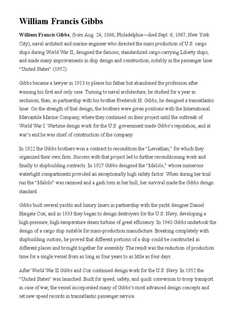 William Francis Gibbs Britannica Online Encyclopedia PDF Ships