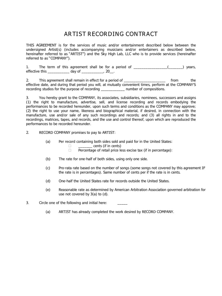 Artist Recording Contract