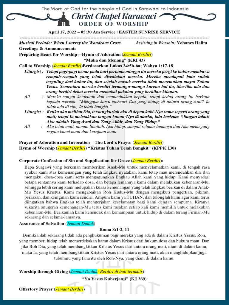 Confession of Sin and Supplication For Grace: (Jemaat Berdiri) | PDF