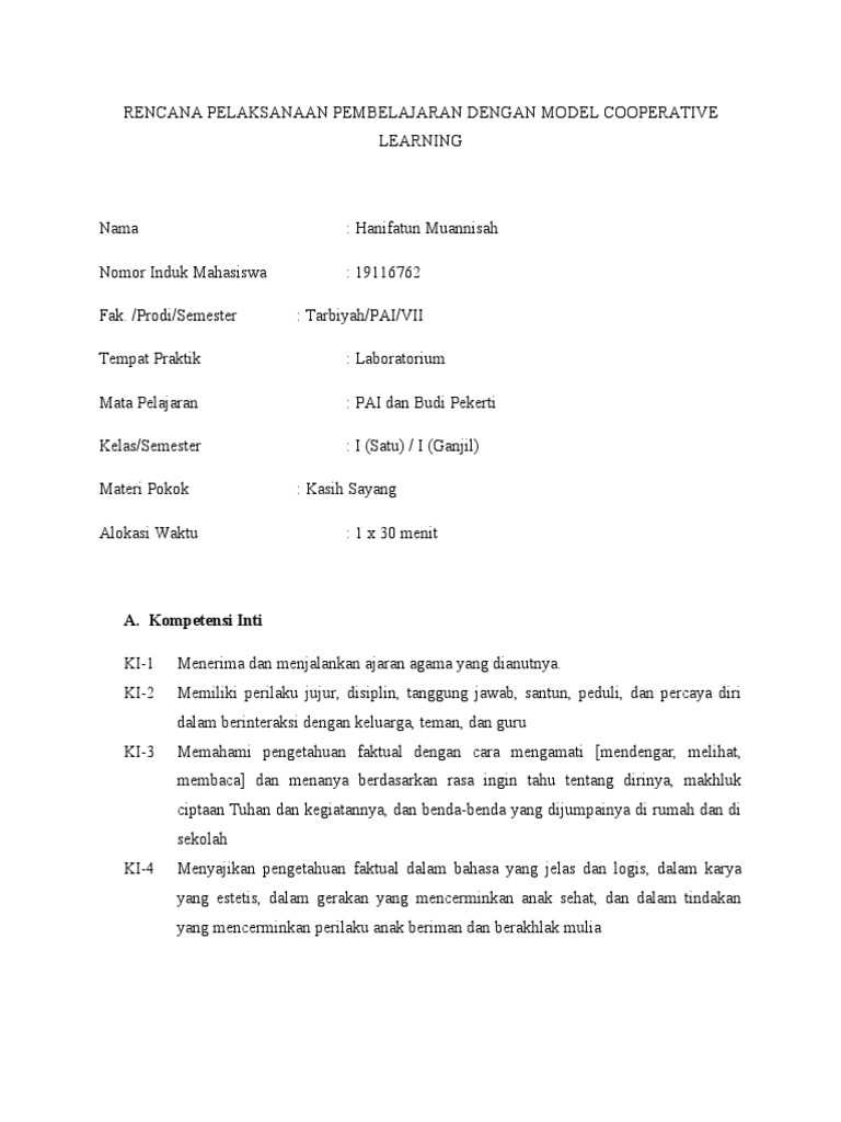 RPP Model Cooperativ Learning MICRO | PDF | Pengembangan Diri