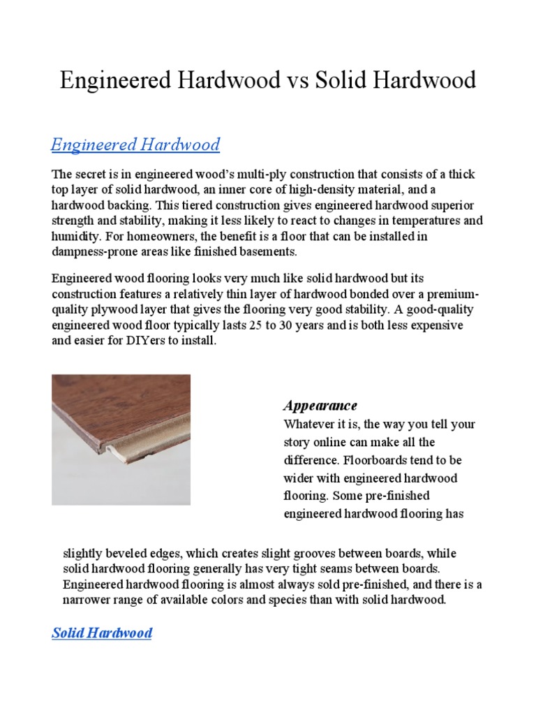 Engineered Hardwood Vs Solid Hardwood PDF Flooring Wood