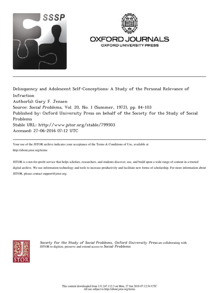 Delinquency's Impact on Adolescent Self-Concepts | PDF | Self Esteem ...