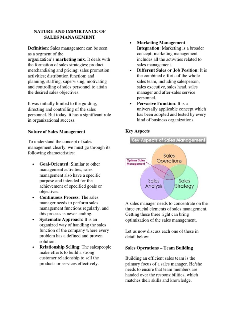 Nature and Importance of Sales Management | Download Free PDF | Sales ...