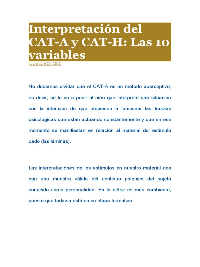 Variables del CAT-A y CAT-H en Niños | PDF
