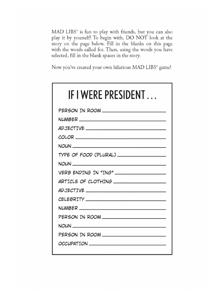 Election Mad Libs If I Were President | PDF